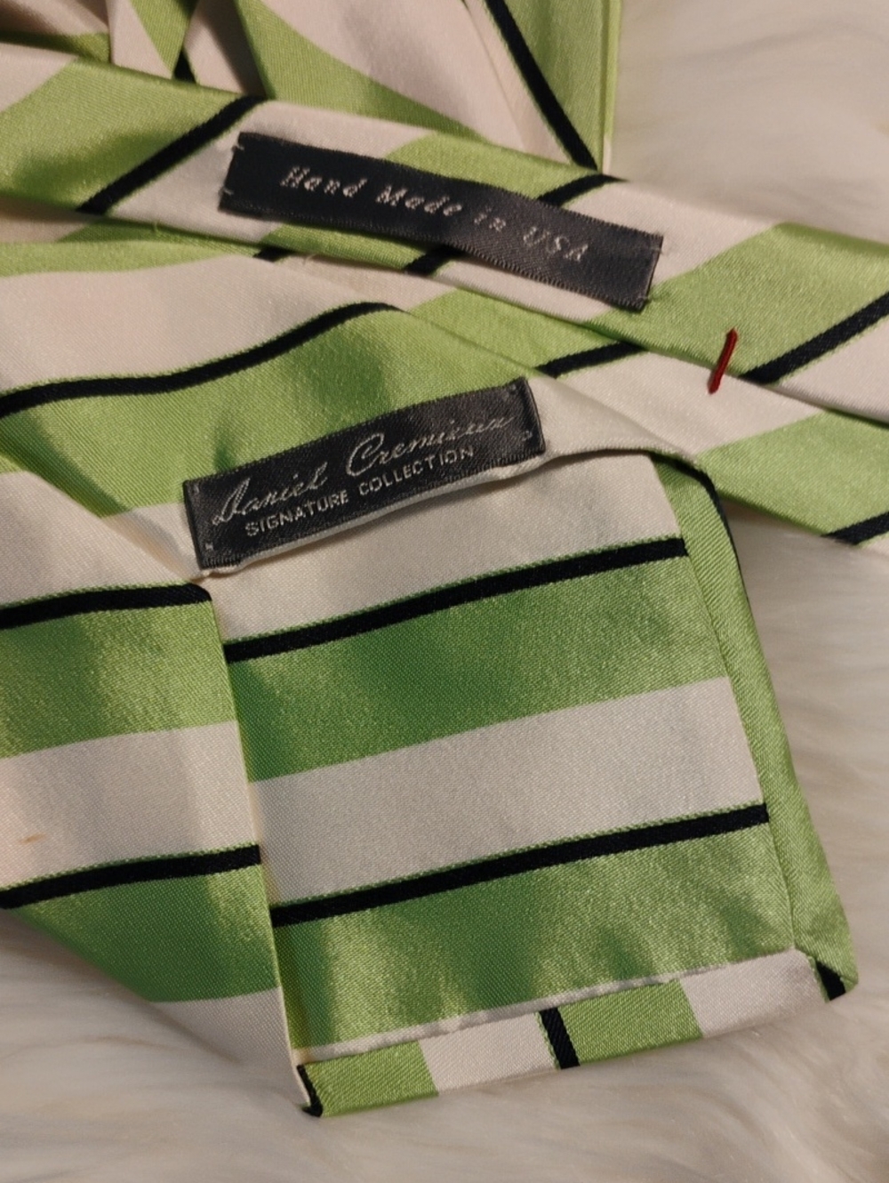 Daniel Cremieux Green, White & Black Striped Silk Rep Tie